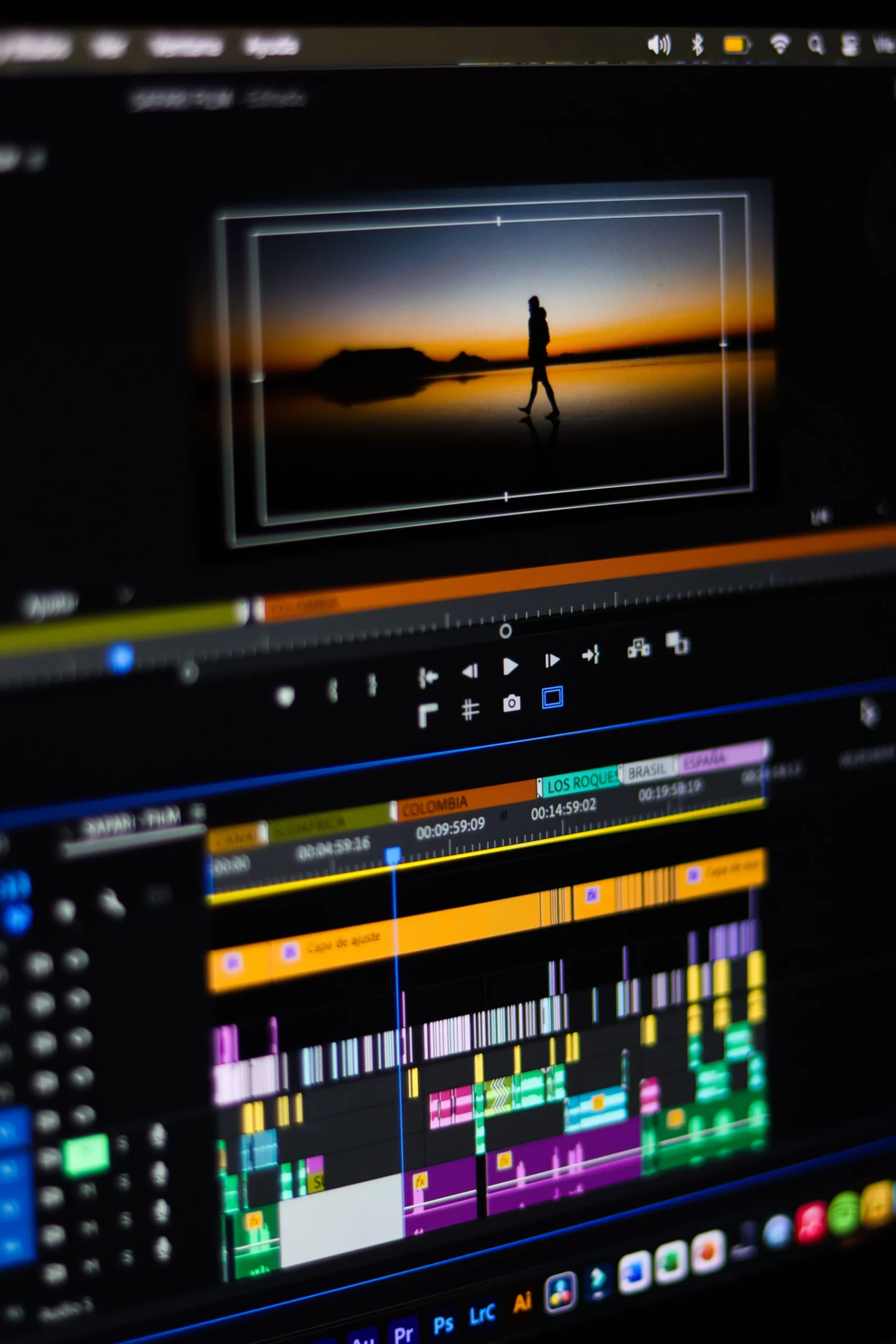 Editor color grading footage on a dual monitor setup in the CutWise Studio edit suite
